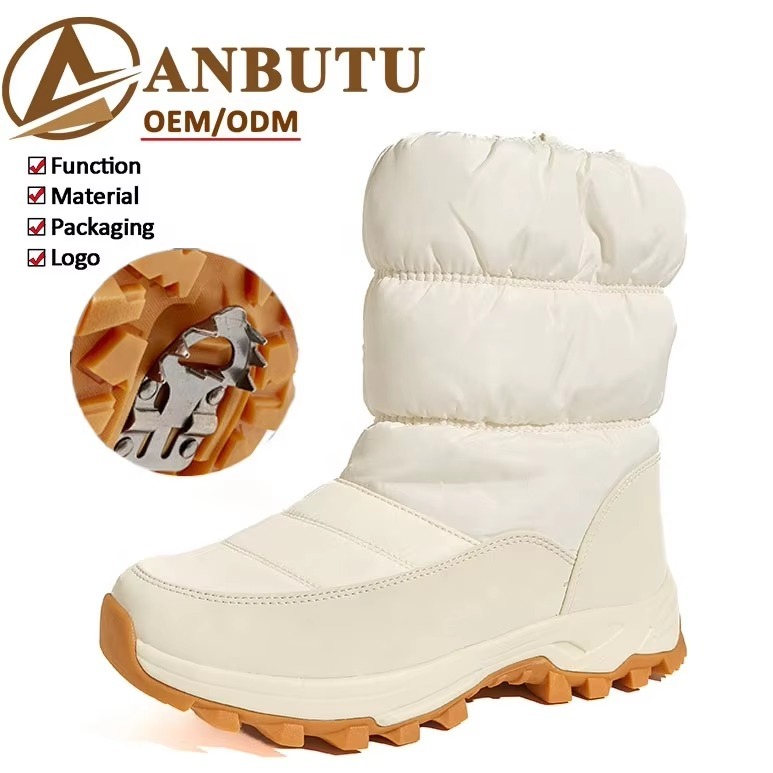 Arctic-Ready Heavy Fleece Lined Boots Wholesale Waterproof Anti-Slip Quilted Women's Snow Boots with Retractable Ice Cleats