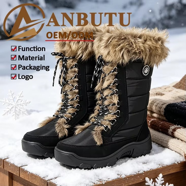 Snow-Blocking Cuff Anti slip High Shaft Winter Women Boots Fashionable Stylish Faux Fur Accents Warm Outdoor Snow Boots