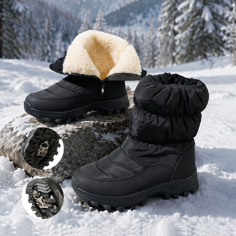Arctic-Ready Heavy Fleece Lined Boots Wholesale Waterproof Anti-Slip Quilted Women's Snow Boots with Retractable Ice Cleats