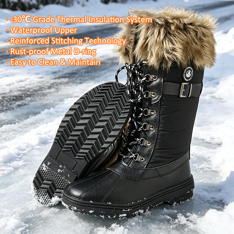 OEM/ODM Fashionable Winter Women Boots with Warm Plush Collar All Weather Waterproof Windproof Women Snow Boots No reviews yet