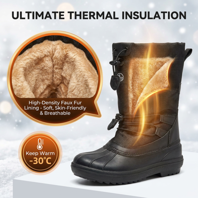 Waterproof Winter Snow Boots for Women Men TPR Outsole Oxford Upper Faux Fur Lined Warm Thermal Outdoor Hiking Shoes Wholesale