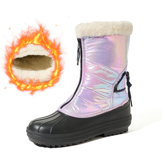 Wholesale Iridescent Waterproof Warm Snow Boots for Women All-Season Thick Winter Boots with Ice Cleats Youth-to-Adult Fit