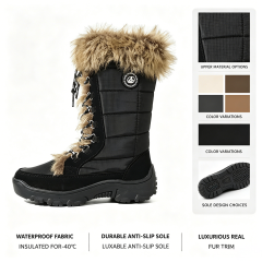 Snow-Blocking Cuff Anti slip High Shaft Winter Women Boots Fashionable Stylish Faux Fur Accents Warm Outdoor Snow Boots