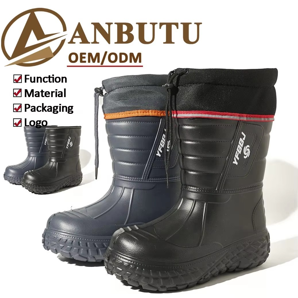Wholesale Waterproof Men's Injection EVA Rain Boots Thick Faux Fur Lined Anti-Skid Lightweight Outdoor Winter Snow Boots