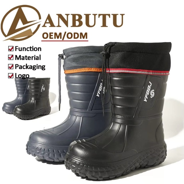 Wholesale Waterproof Men's Injection EVA Rain Boots Thick Faux Fur Lined Anti-Skid Lightweight Outdoor Winter Snow Boots