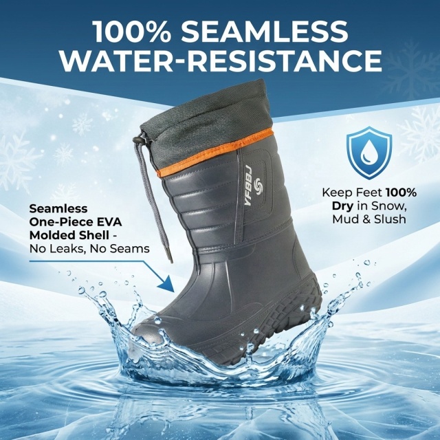 Wholesale Waterproof Men's Injection EVA Rain Boots Thick Faux Fur Lined Anti-Skid Lightweight Outdoor Winter Snow Boots