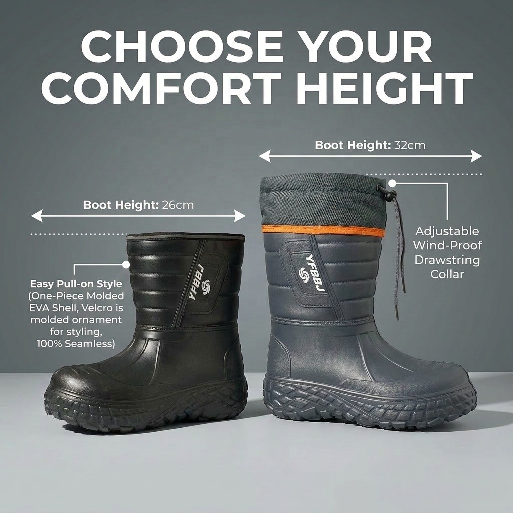 Wholesale Waterproof Men's Injection EVA Rain Boots Thick Faux Fur Lined Anti-Skid Lightweight Outdoor Winter Snow Boots