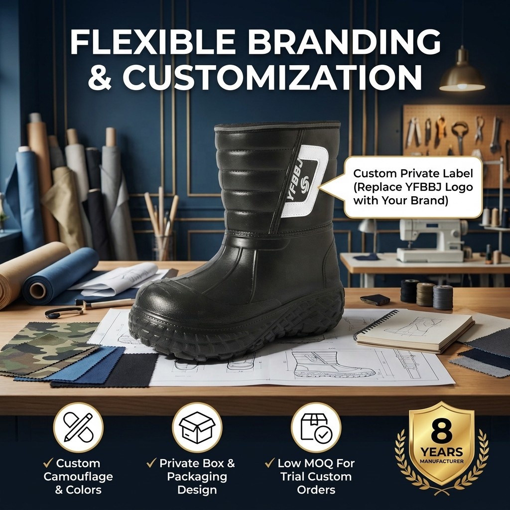 Wholesale Waterproof Men's Injection EVA Rain Boots Thick Faux Fur Lined Anti-Skid Lightweight Outdoor Winter Snow Boots