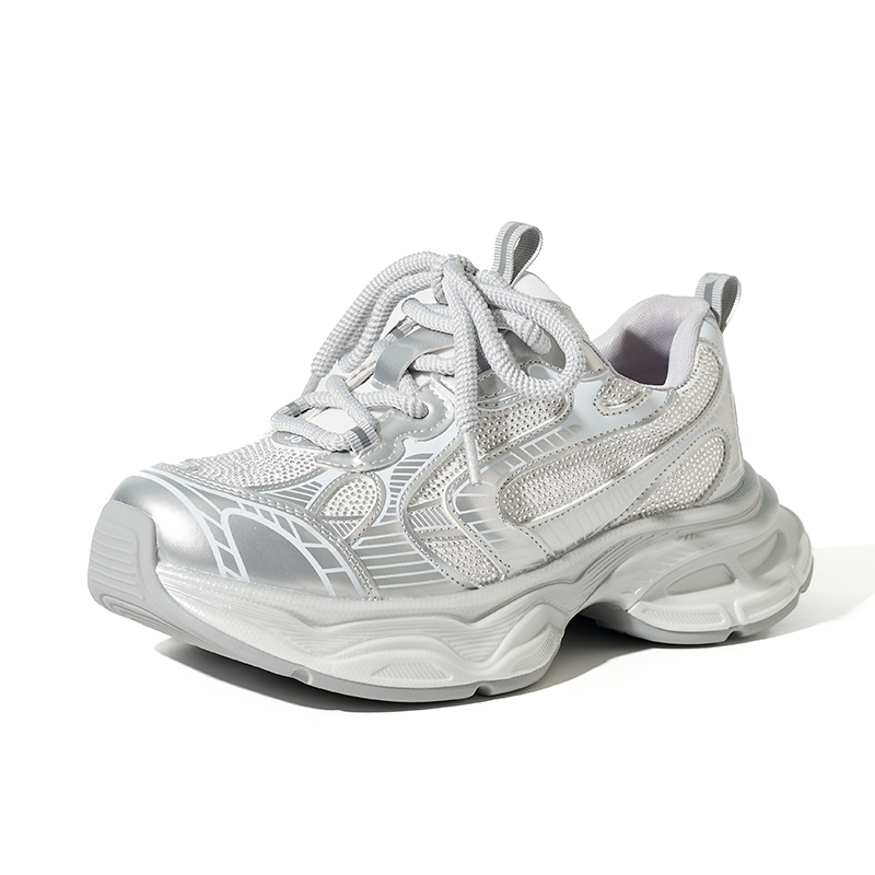 Wholesale Women's Silver Y2K Retro Dad Sneakers Breathable Mesh Thick Sole Comfortable on Cloud Women's Shoes