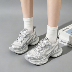 Wholesale Women's Silver Y2K Retro Dad Sneakers Breathable Mesh Thick Sole Comfortable on Cloud Women's Shoes