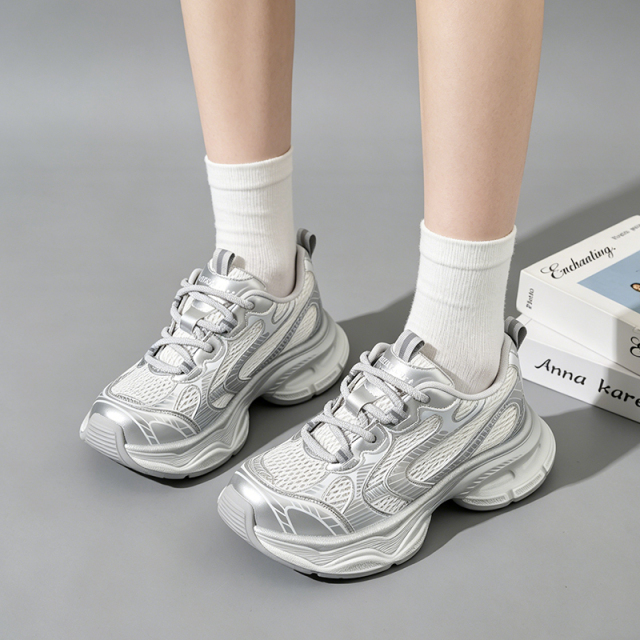 Wholesale Women's Silver Y2K Retro Dad Sneakers Breathable Mesh Thick Sole Comfortable on Cloud Women's Shoes