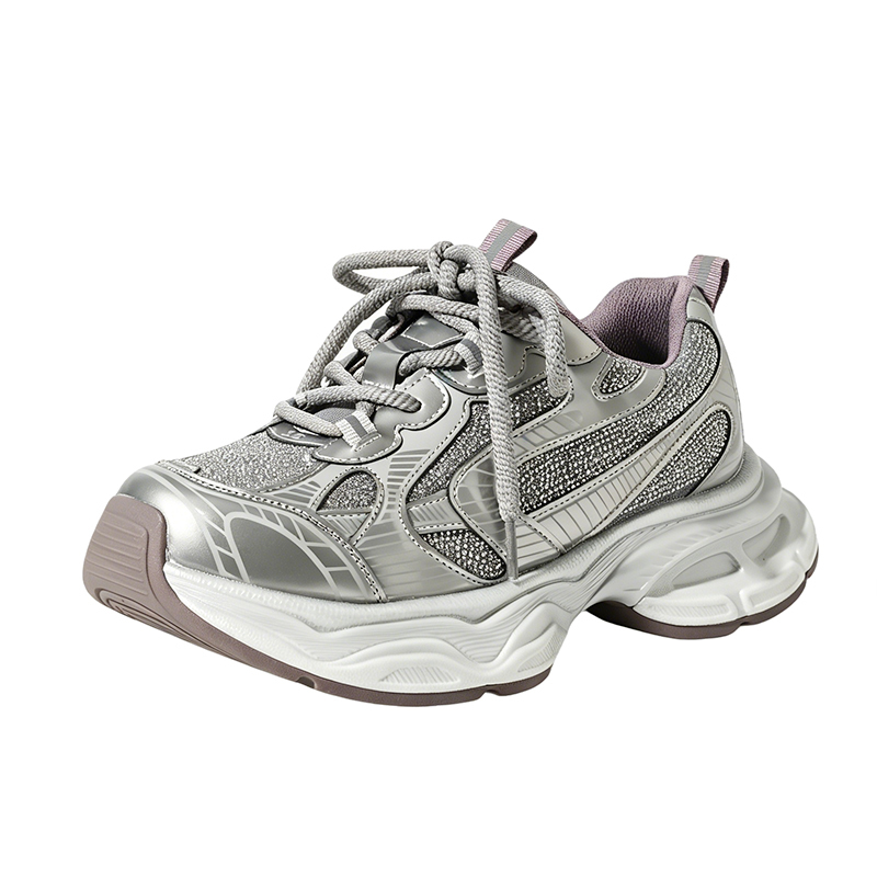 Wholesale Women's Silver Y2K Retro Dad Sneakers Breathable Mesh Thick Sole Comfortable on Cloud Women's Shoes