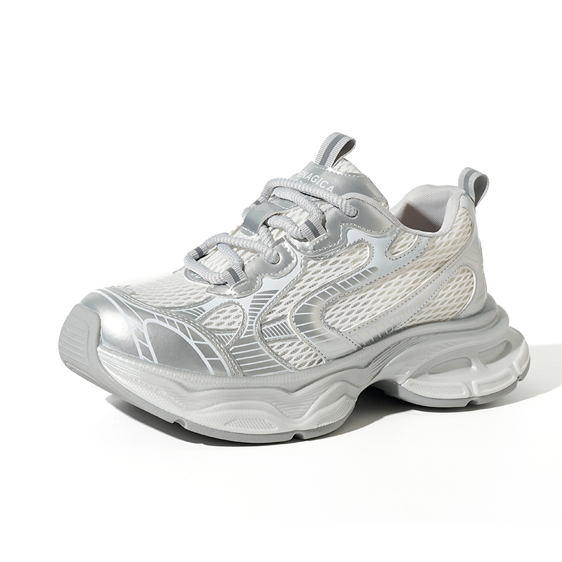 Wholesale Women's Silver Y2K Retro Dad Sneakers Breathable Mesh Thick Sole Comfortable on Cloud Women's Shoes