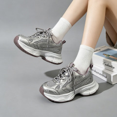 Wholesale Women's Silver Y2K Retro Dad Sneakers Breathable Mesh Thick Sole Comfortable on Cloud Women's Shoes