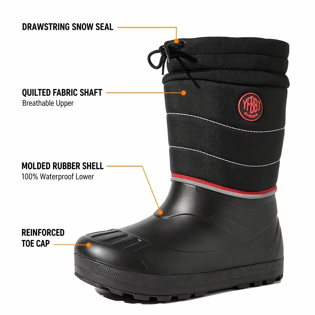 Wholesale Factory Men Lightweight EVA Snow Boots Waterproof One-Piece Shell Quilted Shaft Warm Faux Fur Snow Boots