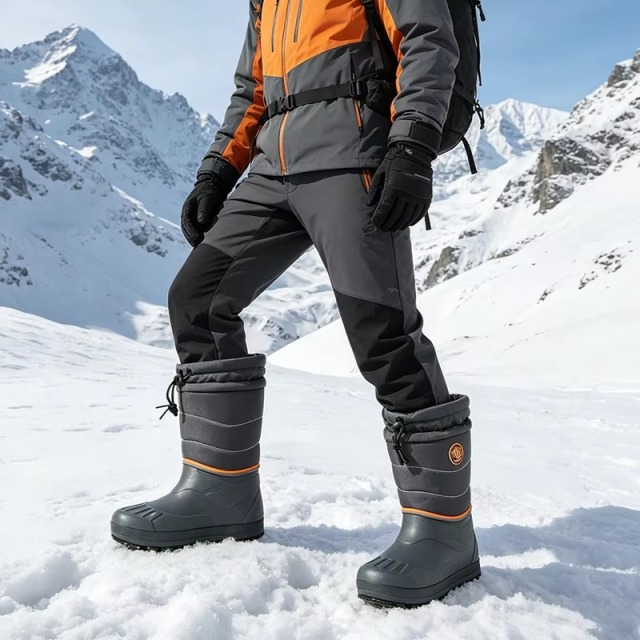 Wholesale Factory Men Lightweight EVA Snow Boots Waterproof One-Piece Shell Quilted Shaft Warm Faux Fur Snow Boots