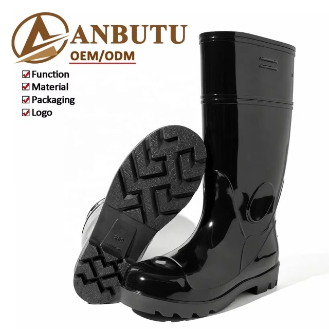 Wholesale Rain Footwear Waterproof Seamless Shell Anti Slip Stair Step Tread Knee High Injection PVC Work Boots Bulk