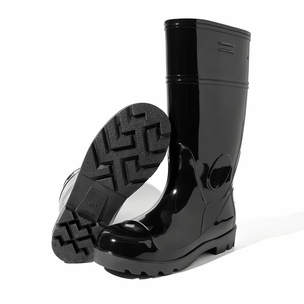 Wholesale Rain Footwear Waterproof Seamless Shell Anti Slip Stair Step Tread Knee High Injection PVC Work Boots Bulk