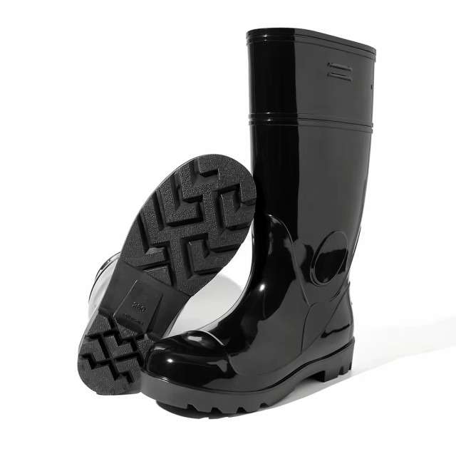 Wholesale Rain Footwear Waterproof Seamless Shell Anti Slip Stair Step Tread Knee High Injection PVC Work Boots Bulk