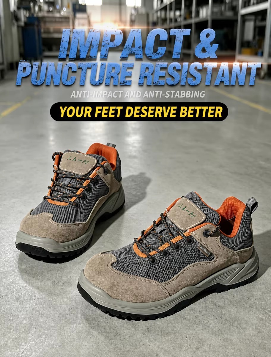Lightweight Composite Toe Safety Shoes Kevlar Anti-Puncture Midsole Breathable Mesh Leather Upper PU Sole Work Shoes
