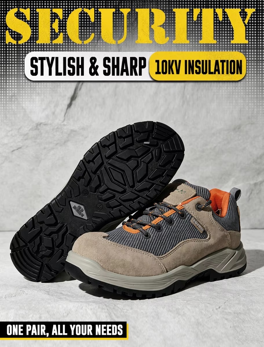 Lightweight Composite Toe Safety Shoes Kevlar Anti-Puncture Midsole Breathable Mesh Leather Upper PU Sole Work Shoes