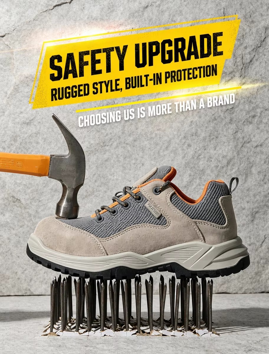 Lightweight Composite Toe Safety Shoes Kevlar Anti-Puncture Midsole Breathable Mesh Leather Upper PU Sole Work Shoes
