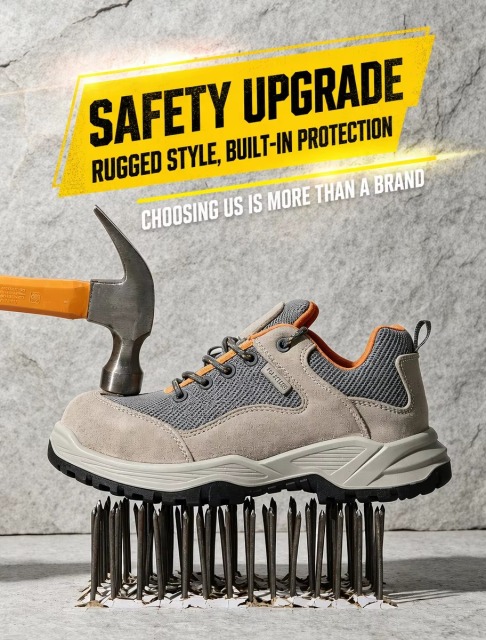 Lightweight Composite Toe Safety Shoes Kevlar Anti-Puncture Midsole Breathable Mesh Leather Upper PU Sole Work Shoes