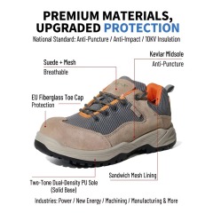 Lightweight Composite Toe Safety Shoes Kevlar Anti-Puncture Midsole Breathable Mesh Leather Upper PU Sole Work Shoes