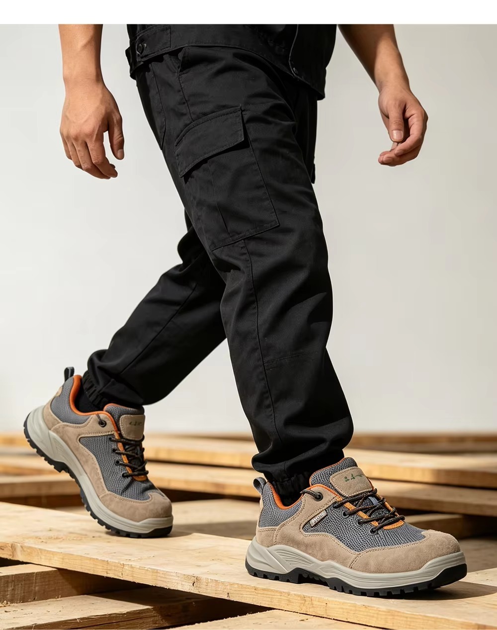 Lightweight Composite Toe Safety Shoes Kevlar Anti-Puncture Midsole Breathable Mesh Leather Upper PU Sole Work Shoes