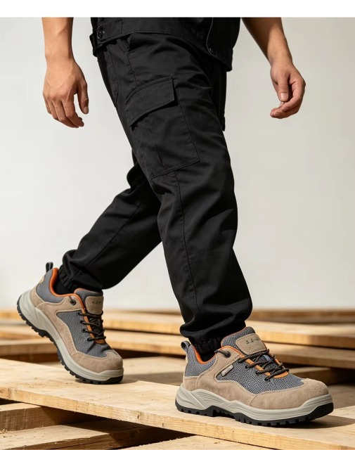 Lightweight Composite Toe Safety Shoes Kevlar Anti-Puncture Midsole Breathable Mesh Leather Upper PU Sole Work Shoes