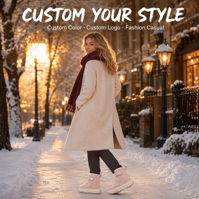 Hot Selling Womens Fashion Snow Boots Zipper Upper Warm Plush Lining Anti Slip TPR Sole Hook Loop Strap Winter Boots