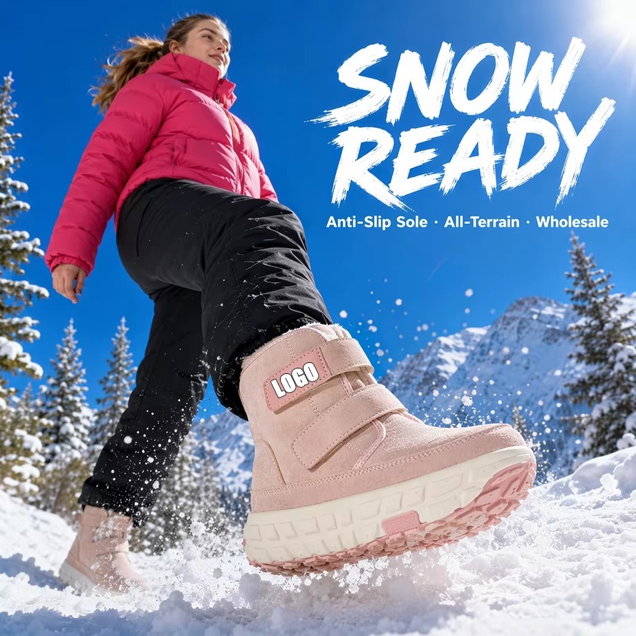 Hot Selling Womens Fashion Snow Boots Zipper Upper Warm Plush Lining Anti Slip TPR Sole Hook Loop Strap Winter Boots
