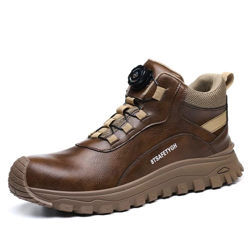 Men's Steel Toe Safety Shoes Quick-Lace Slip & Puncture Resistant Waterproof Work Shoes for Construction