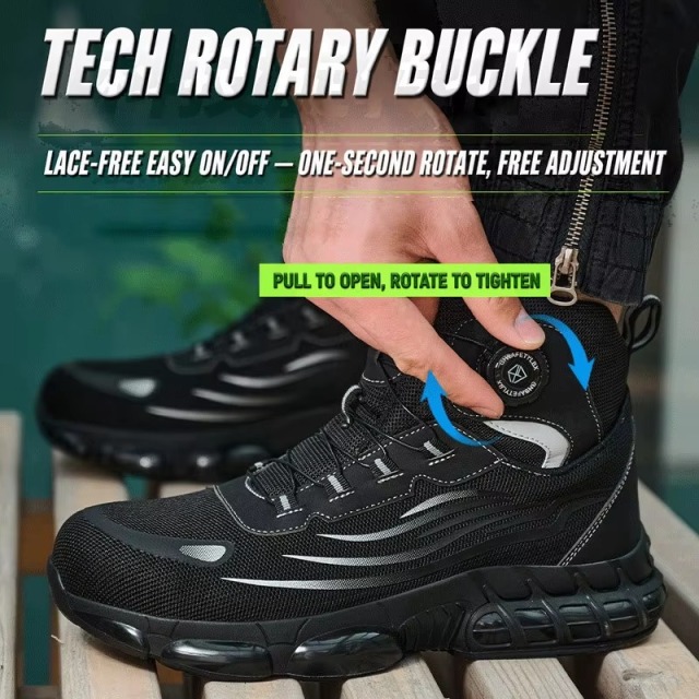 Quick-Lace Steel Toe Safety Shoes Flying-Knit Upper Slip Resistant Lightweight Breathable Unisex for Construction