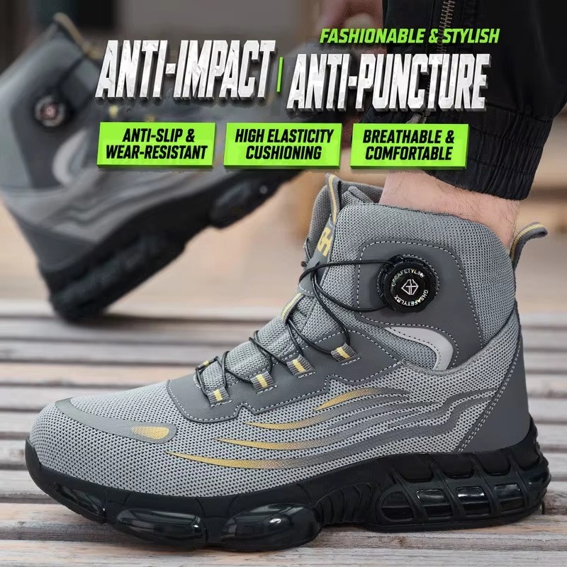 Quick-Lace Steel Toe Safety Shoes Flying-Knit Upper Slip Resistant Lightweight Breathable Unisex for Construction