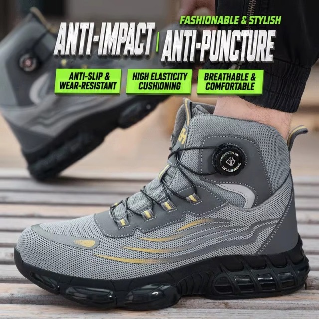 Quick-Lace Steel Toe Safety Shoes Flying-Knit Upper Slip Resistant Lightweight Breathable Unisex for Construction