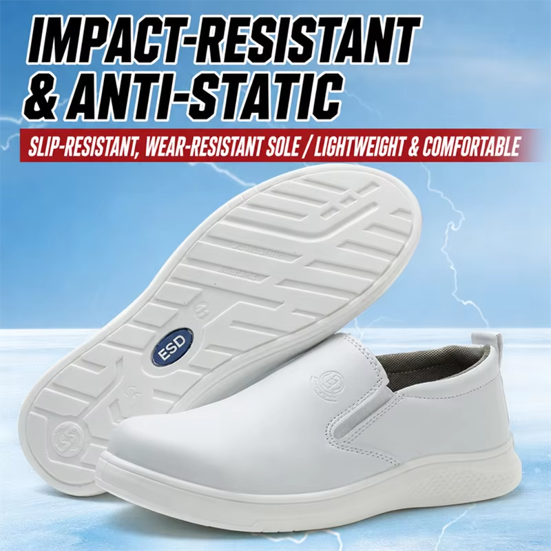 Anti-static Slip-on Safety Shoes Slip & Impact-resistant Plastic Toe Work Shoes for Gas Station & Electronics Factory