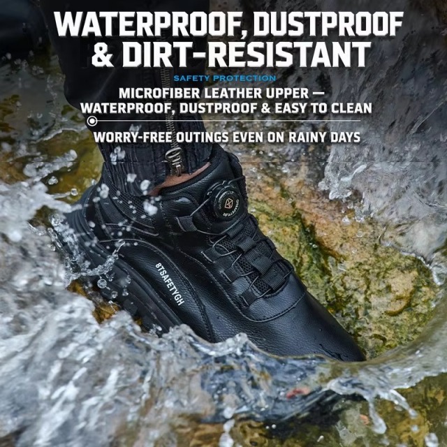 Men's Steel Toe Safety Shoes Quick-Lace Slip & Puncture Resistant Waterproof Work Shoes for Construction