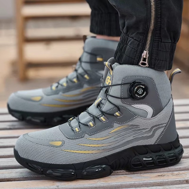 Quick-Lace Steel Toe Safety Shoes Flying-Knit Upper Slip Resistant Lightweight Breathable Unisex for Construction