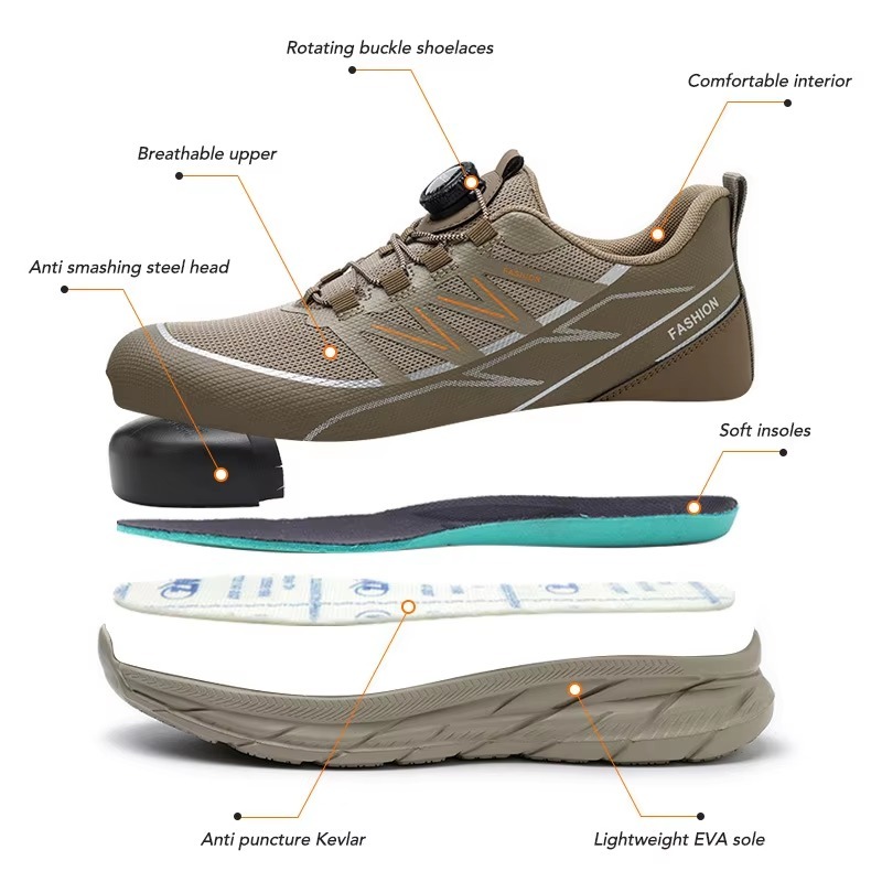Quick-Lace Safety Shoes Steel Toe Breathable Upper Slip & Puncture Resistant Unisex for Construction & Industry