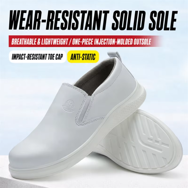 Anti-static Slip-on Safety Shoes Slip & Impact-resistant Plastic Toe Work Shoes for Gas Station & Electronics Factory