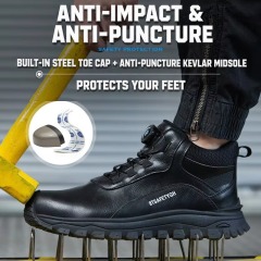 Men's Steel Toe Safety Shoes Quick-Lace Slip & Puncture Resistant Waterproof Work Shoes for Construction