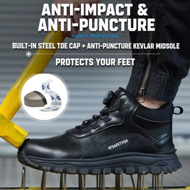 Men's Steel Toe Safety Shoes Quick-Lace Slip & Puncture Resistant Waterproof Work Shoes for Construction