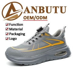Knob Adjustable Flying Knit Steel Toe Safety Shoes Slip Resistant Puncture Resistant Unisex Work Shoes for Construction