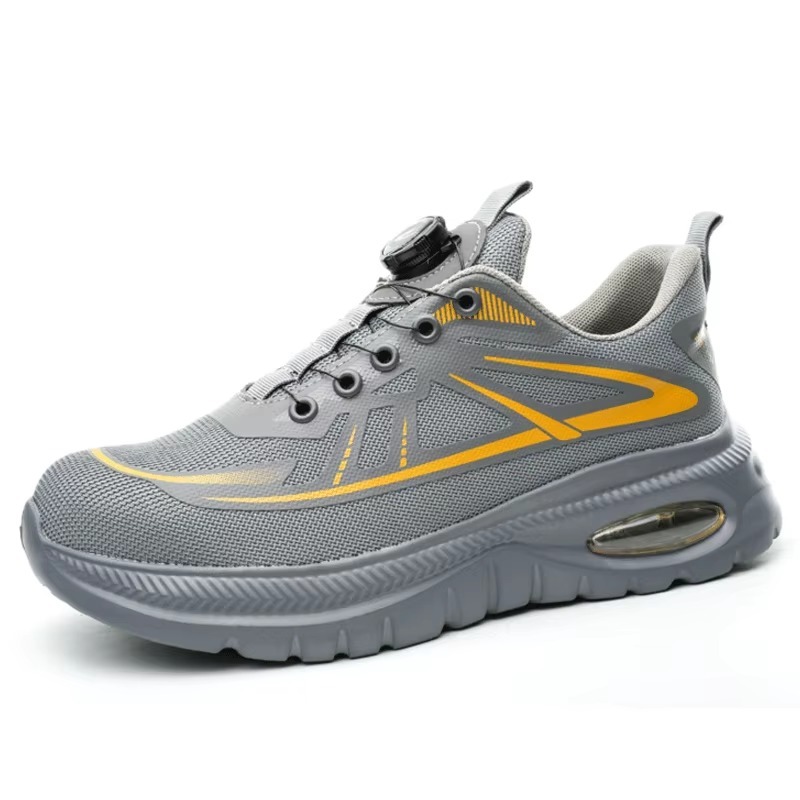 Knob Adjustable Flying Knit Steel Toe Safety Shoes Slip Resistant Puncture Resistant Unisex Work Shoes for Construction