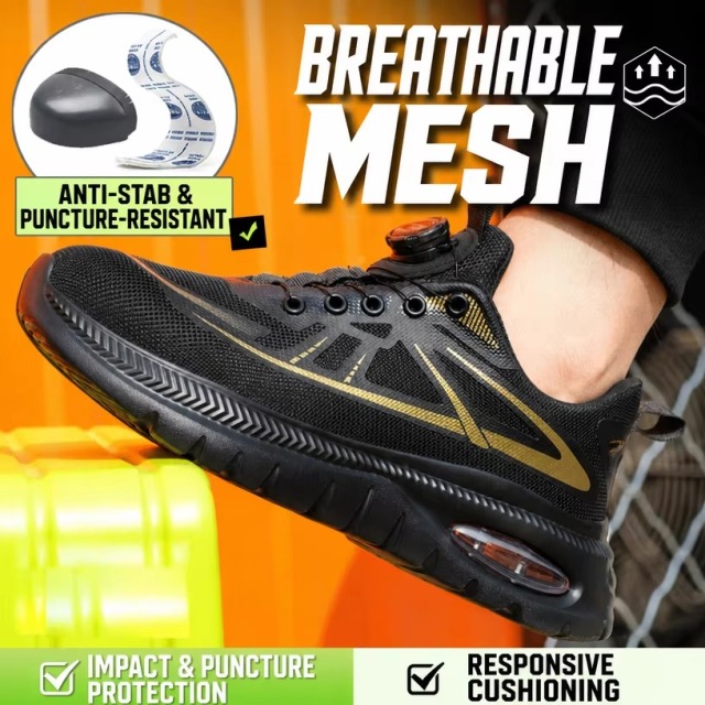 Knob Adjustable Flying Knit Steel Toe Safety Shoes Slip Resistant Puncture Resistant Unisex Work Shoes for Construction