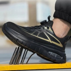 Knob Adjustable Flying Knit Steel Toe Safety Shoes Slip Resistant Puncture Resistant Unisex Work Shoes for Construction