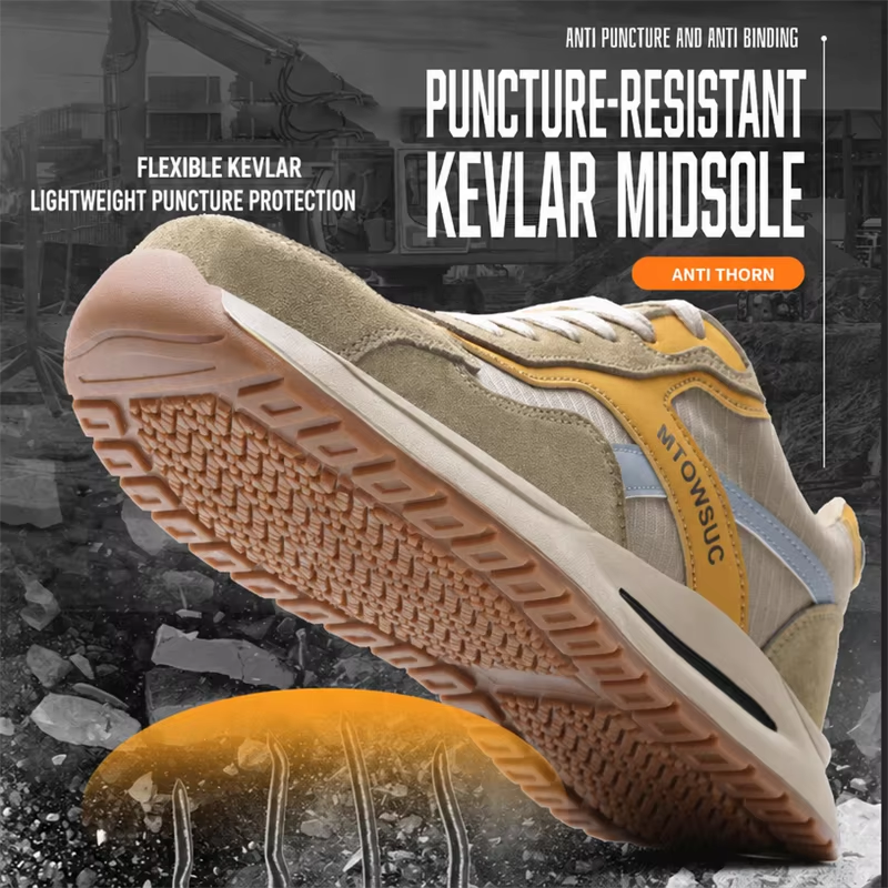 Breathable Steel Toe Safety Shoes Lightweight Canvas Suede Upper Slip & Puncture Resistant Unisex for Construction
