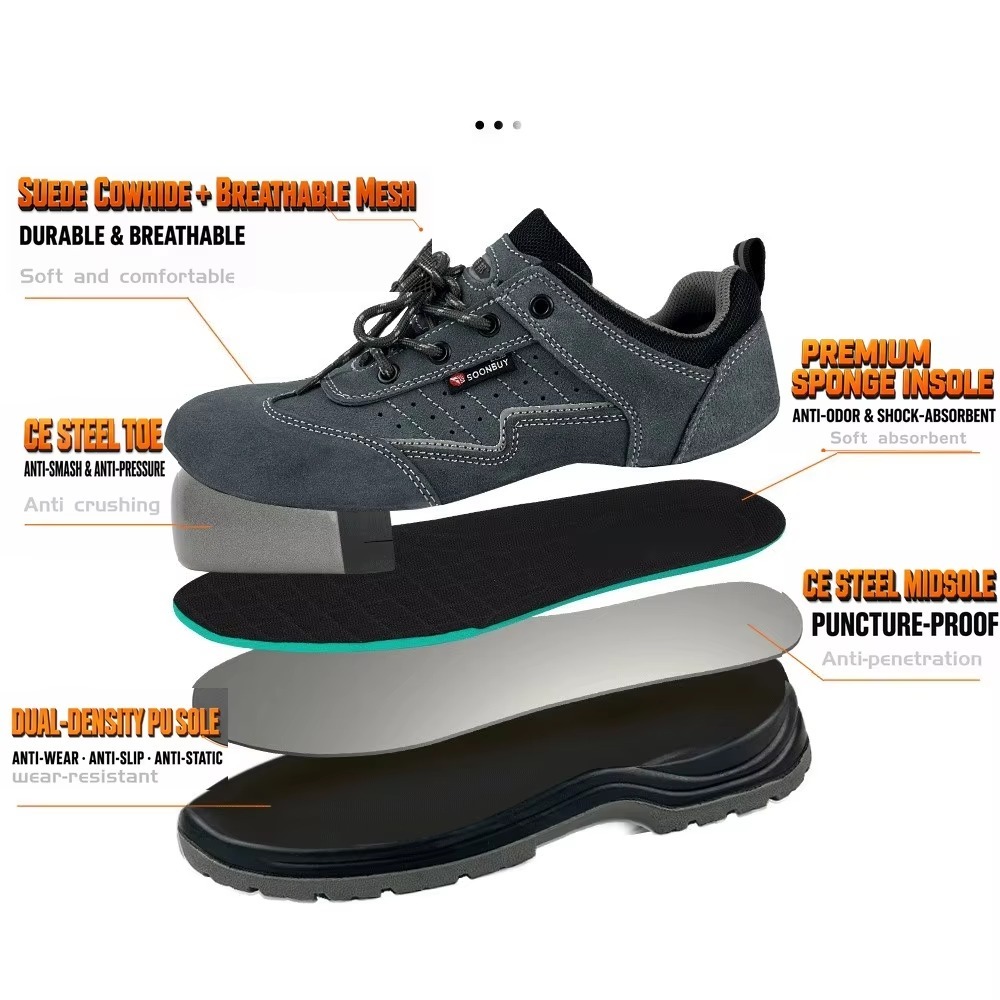 Anti-Static Steel Toe Safety Shoes Alkali-Resistant Slip & Puncture Resistant Unisex for Electronics & Chemical