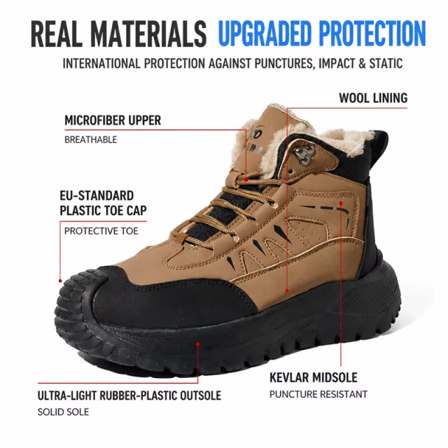 Anti-Static Plastic Toe Safety Shoes Wool Lining Slip & Puncture Resistant Unisex Work Shoes for Electronics Industry